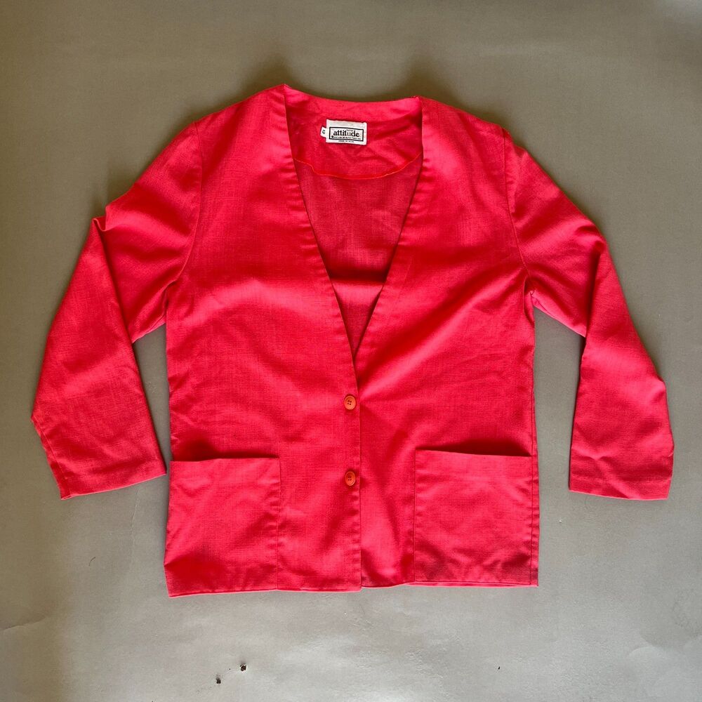 Vintage Union-made 1980s pink lightweight linen cotton blazer barbiecore preppy